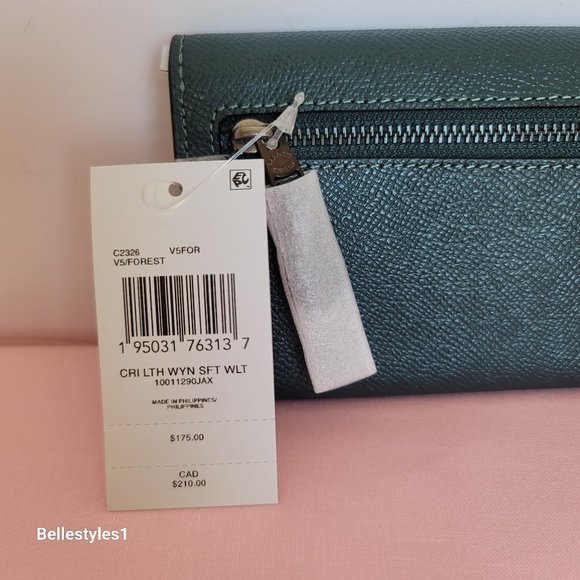 COACH Wyn Envelope Crossgrain Leather Wallet- Forest color - Picture 15 of 16